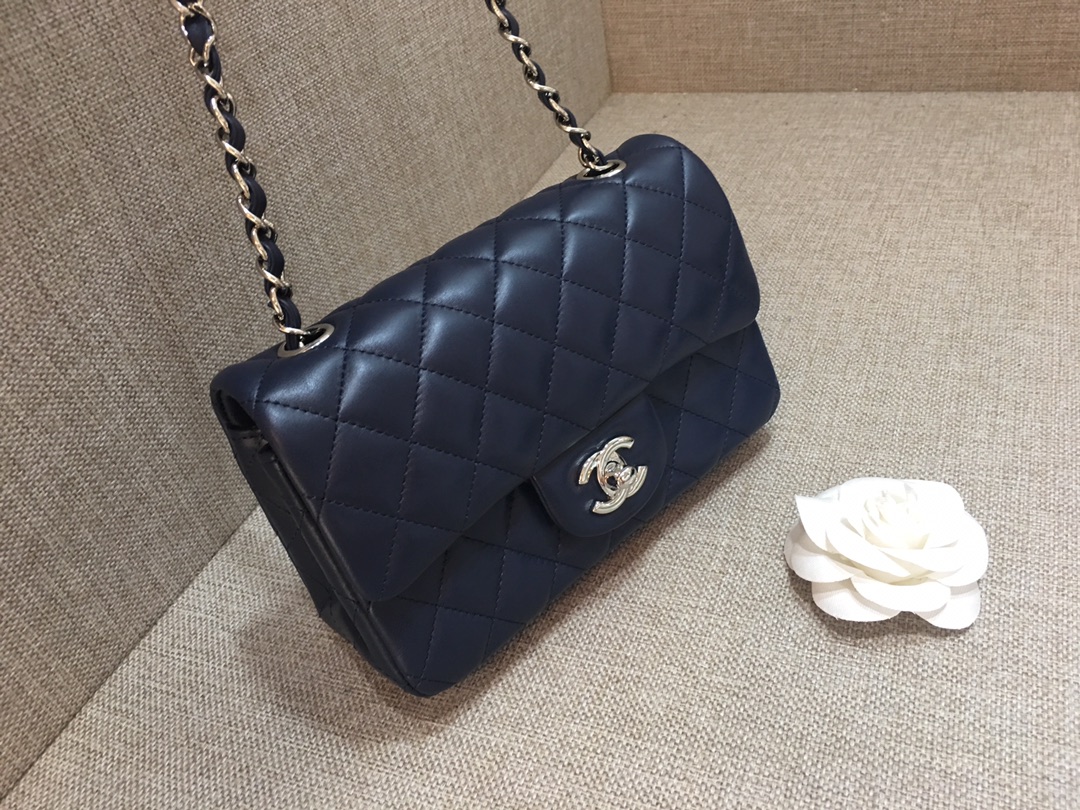 Small Classic Flap Lambskin Bag A01116 Dark Blue/Silver